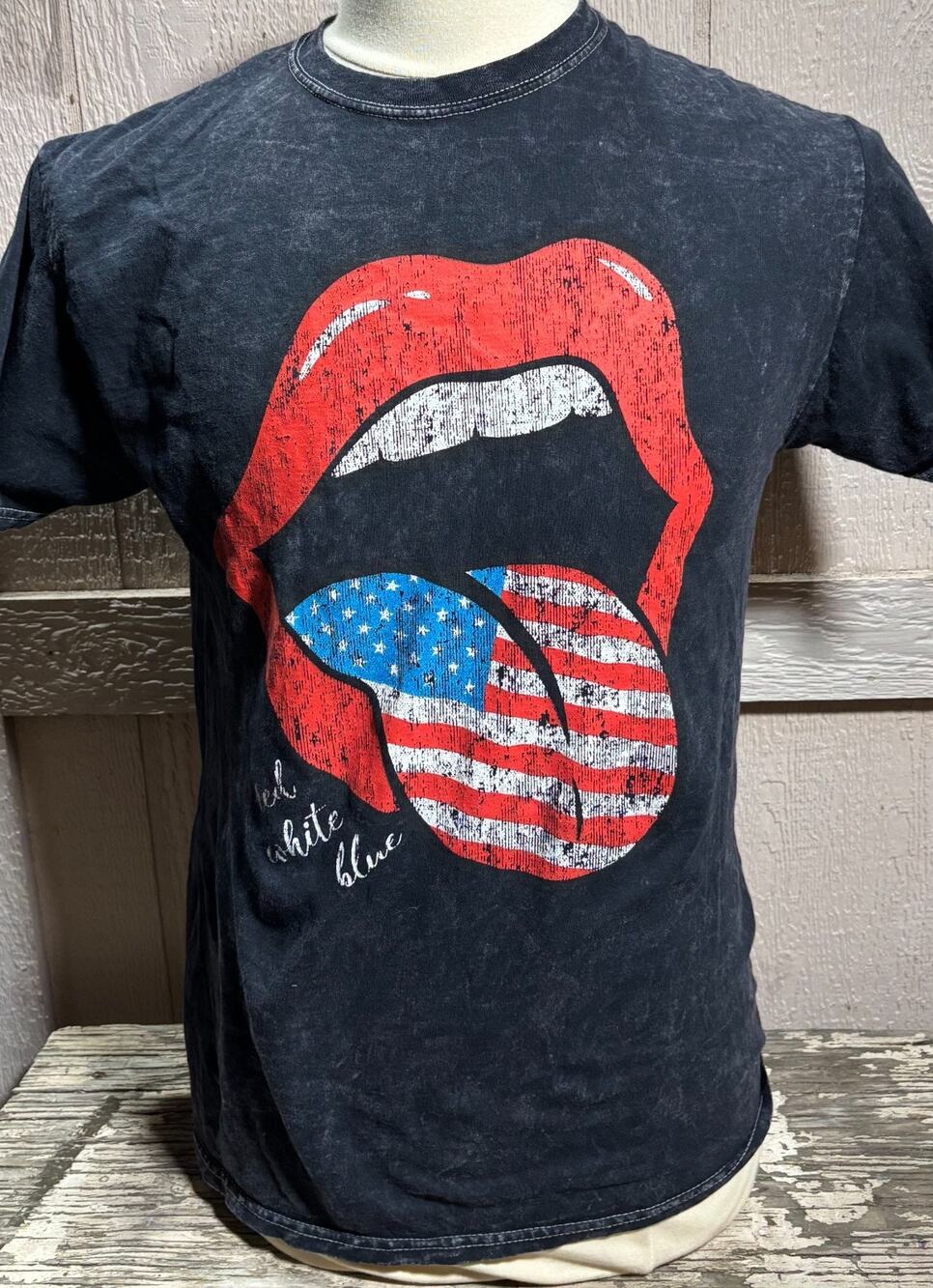 Rolling Stones Black acid washed T Shirt Size Medium rock concert band shirt M